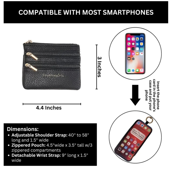 Save The Girls Clip And Go Black Strap Zippered Pouch And Phone Carrier NEW - Picture 9 of 10